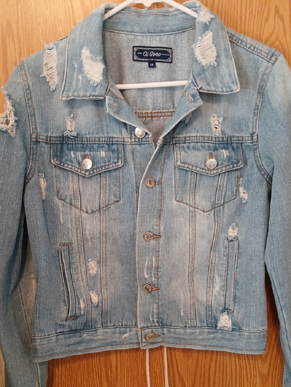 Ci Sono Light Blue Cropped Distressed Y2K Denim Jacket Size Medium